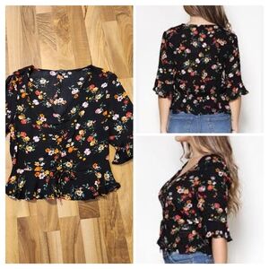 2/$15 Boho floral dressy cropped blouse